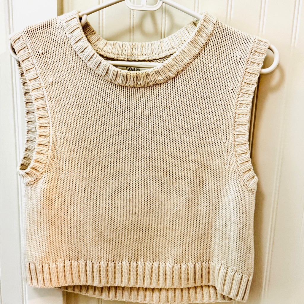 Kids Cropped Cream Sweater Vest - Size 13/14